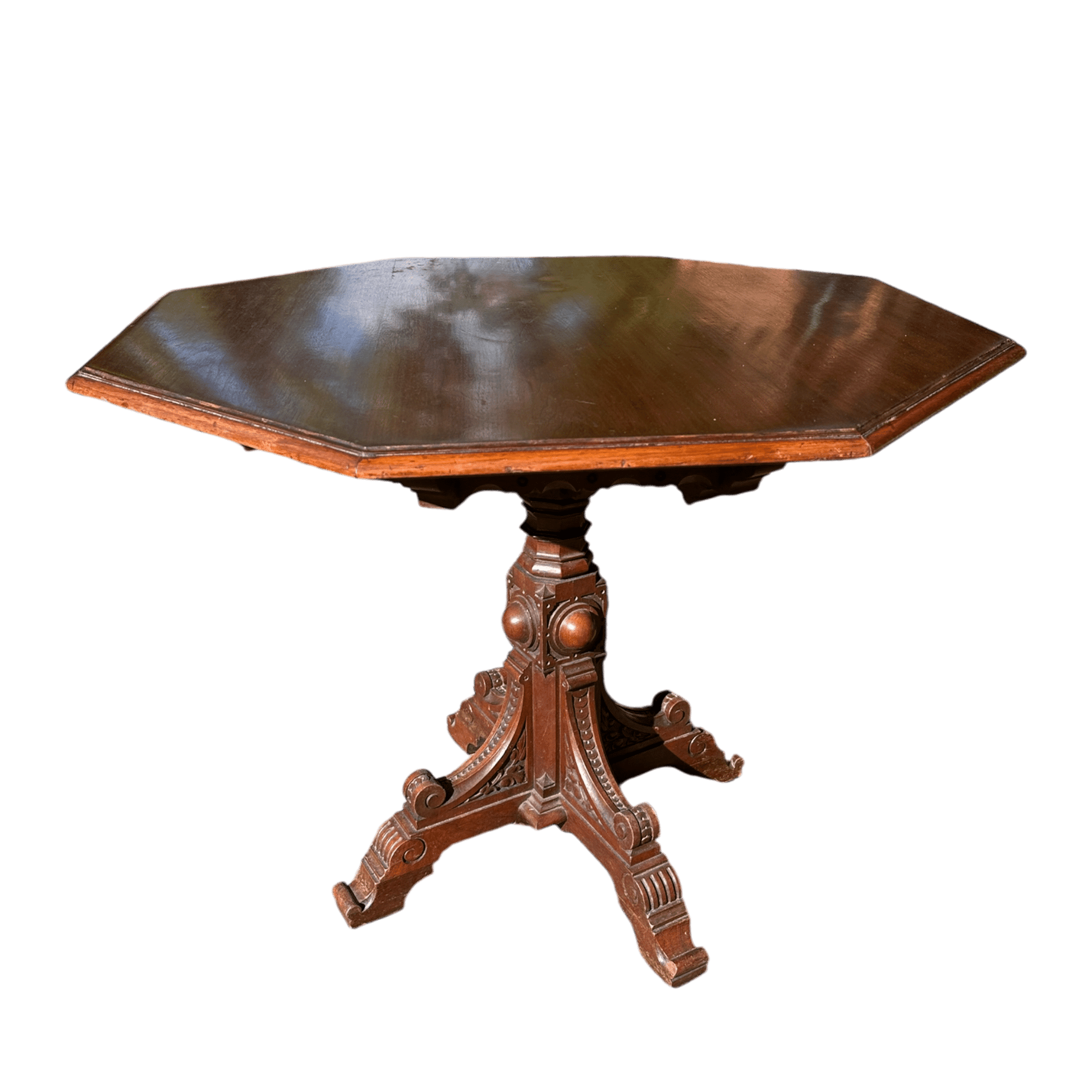 Octagonal Antique Occasional Dining / Side / Hall Table With Gothic Carved Pedestal BaseThe Furniture Recycling Shop