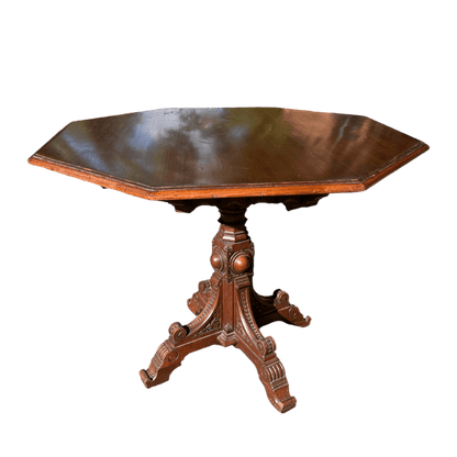 Octagonal Antique Occasional Dining / Side / Hall Table With Gothic Carved Pedestal BaseThe Furniture Recycling Shop
