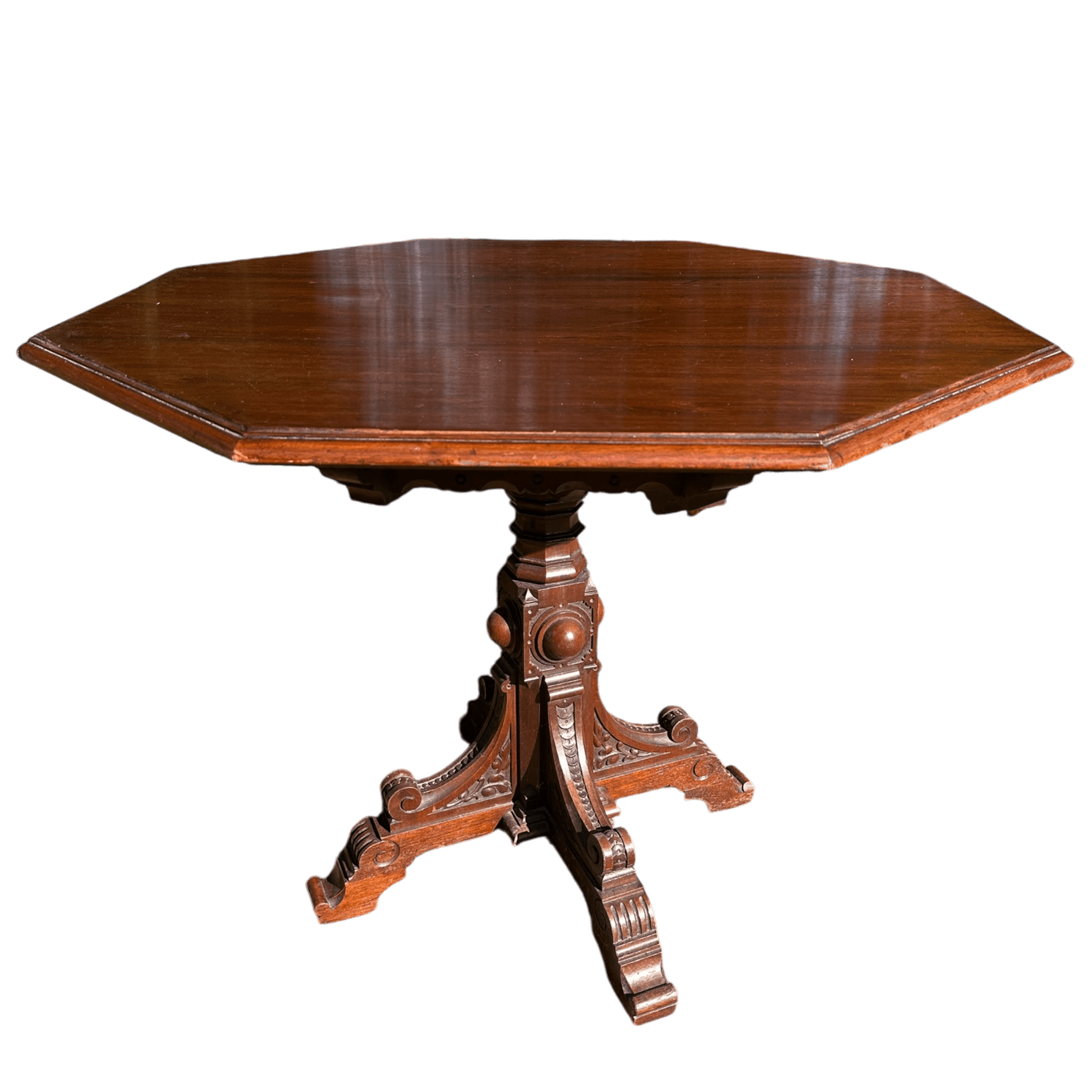 Octagonal Antique Occasional Dining / Side / Hall Table With Gothic Carved Pedestal BaseThe Furniture Recycling Shop