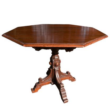 Octagonal Antique Occasional Dining / Side / Hall Table With Gothic Carved Pedestal BaseThe Furniture Recycling Shop