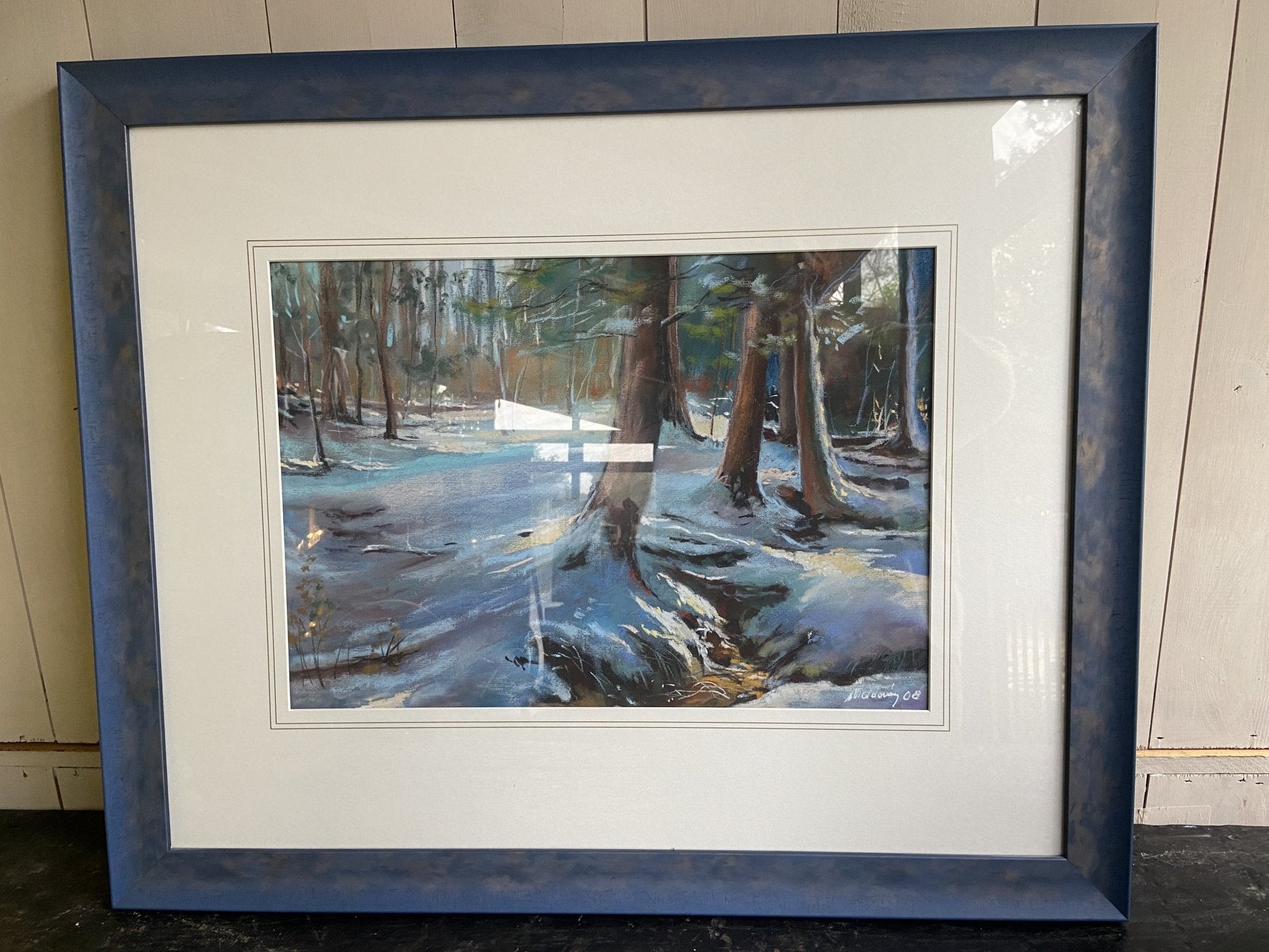 Painting-Large Framed Pastel Snowy Woodland SceneThe Furniture Recycling Shop