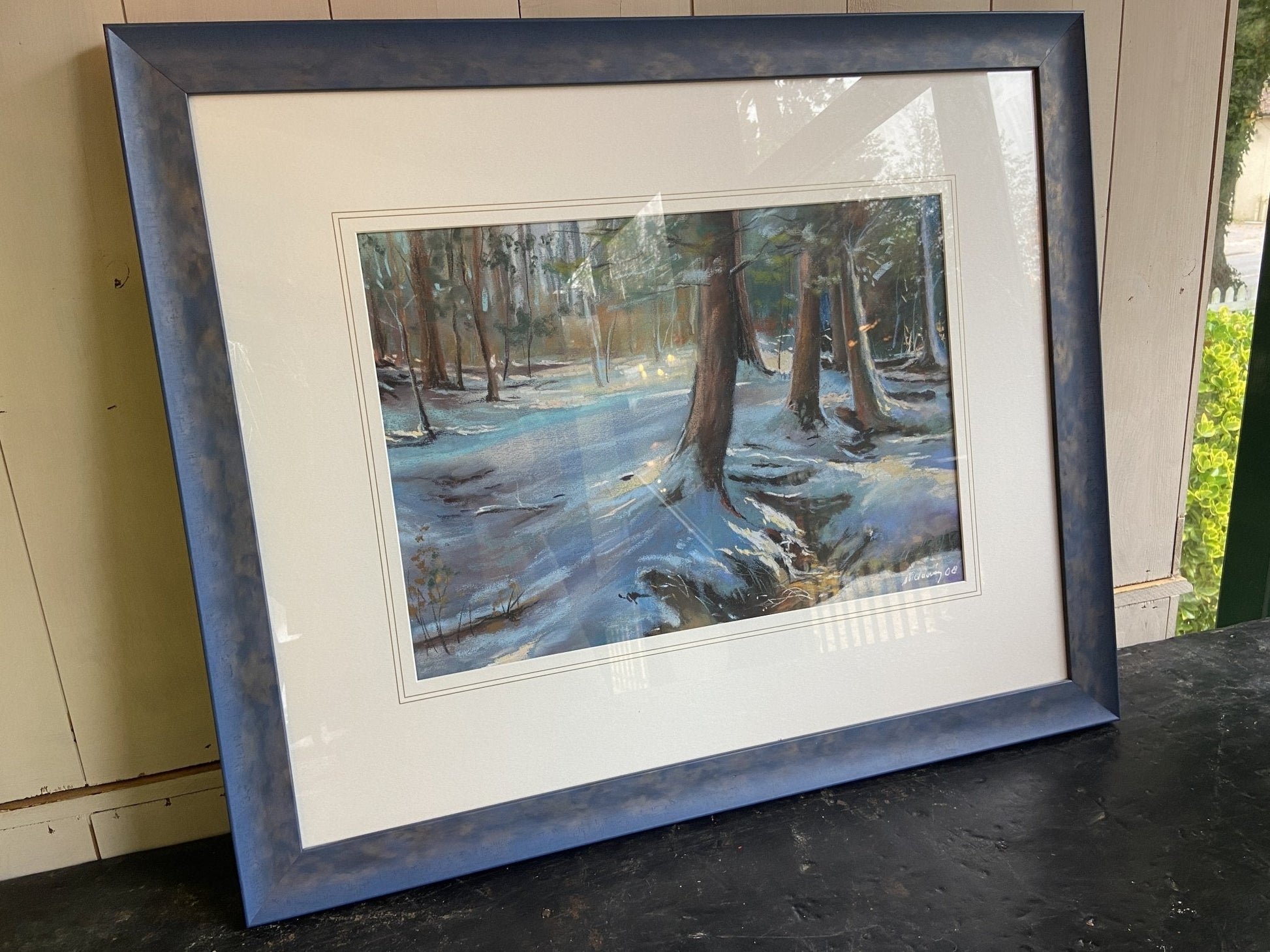 Painting-Large Framed Pastel Snowy Woodland SceneThe Furniture Recycling Shop