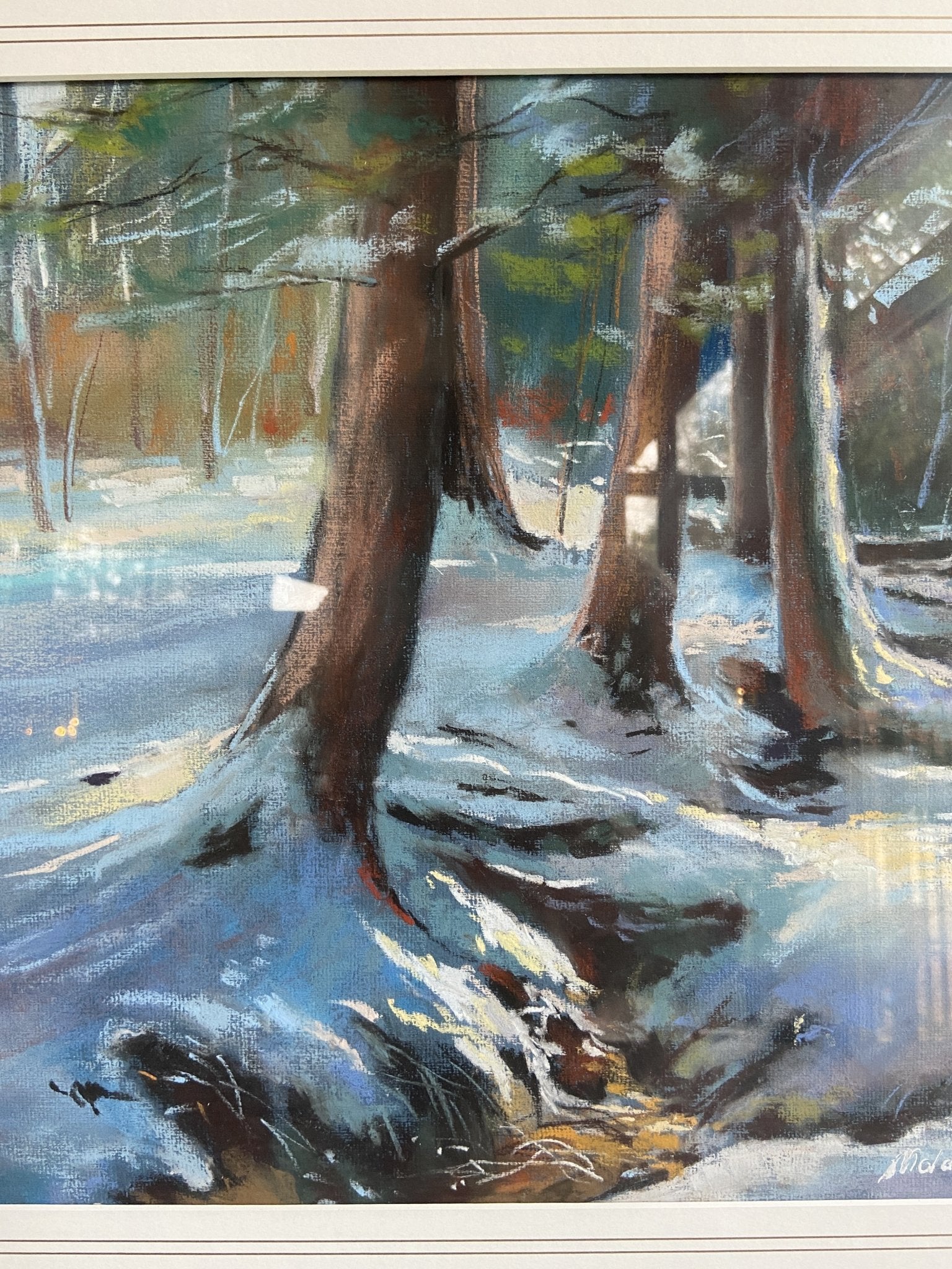 Painting-Large Framed Pastel Snowy Woodland SceneThe Furniture Recycling Shop