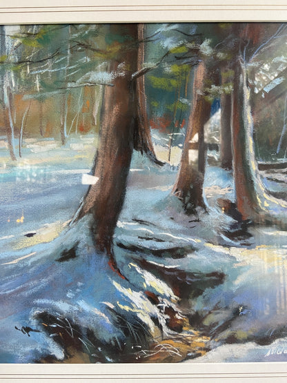 Painting-Large Framed Pastel Snowy Woodland SceneThe Furniture Recycling Shop