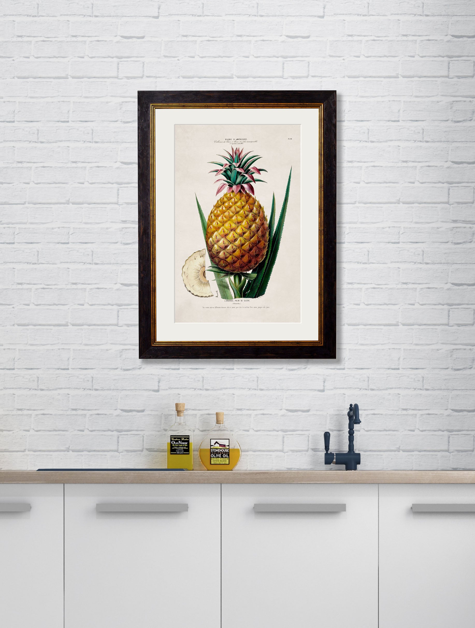 c 1843 pineapple tree framed print in size 50 x 70cm - glass-fronted framed wall art print with solid wood frame, ideal for modern interiors