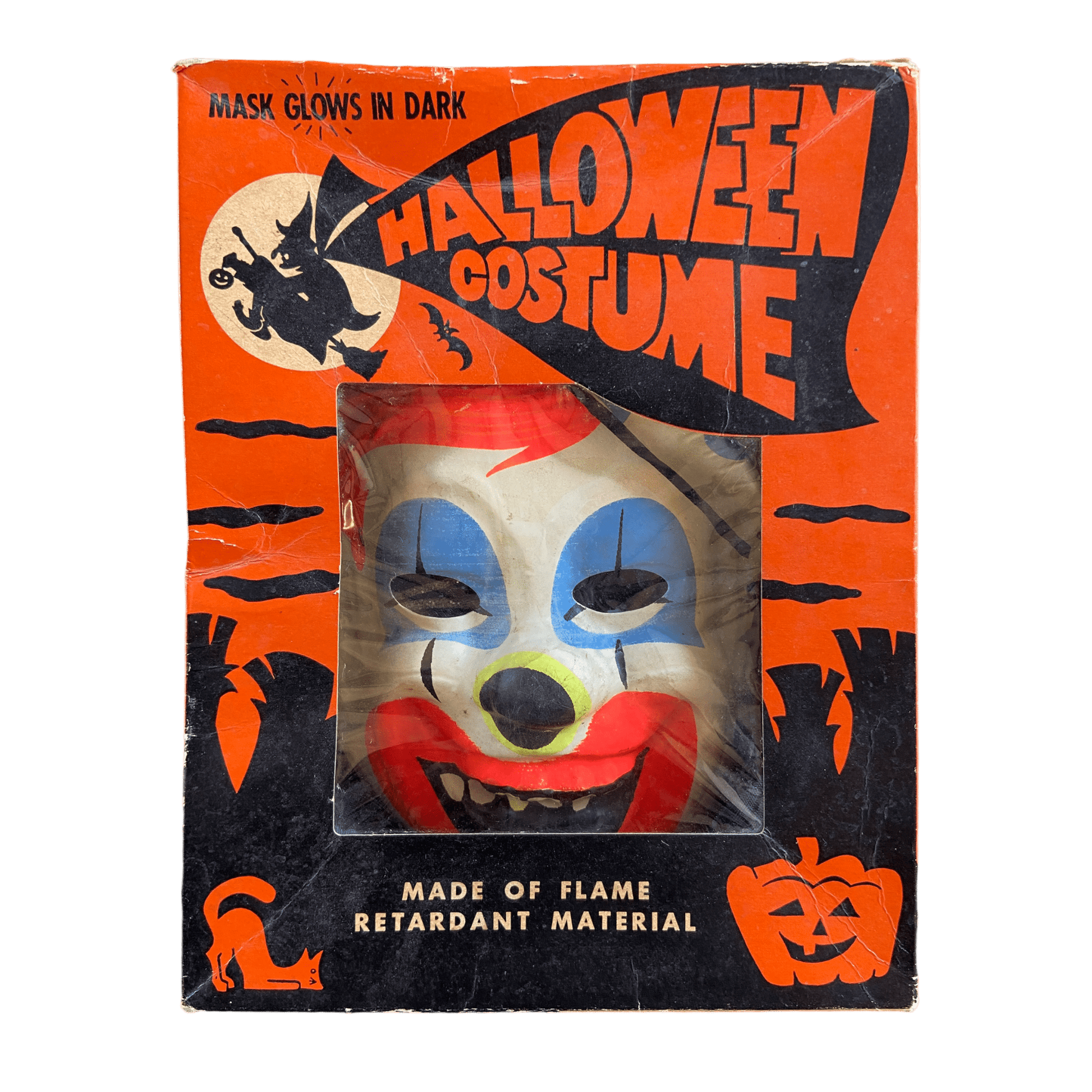 Rare 1960's Vintage Halloween Glow in the Dark Clown Mask & Costume from Spook Town by Ben Cooper, New York Size Large (12 - 14)The Furniture Recycling ShopHalloween Dress Up