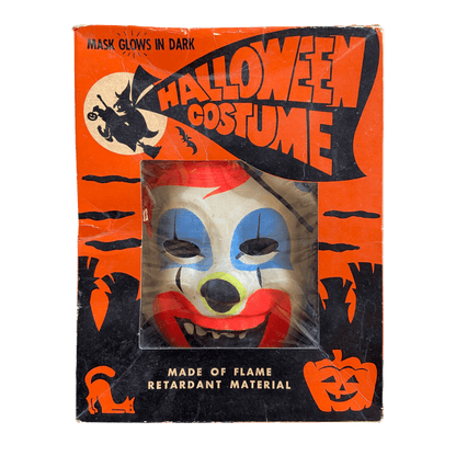Rare 1960's Vintage Halloween Glow in the Dark Clown Mask & Costume from Spook Town by Ben Cooper, New York Size Large (12 - 14)The Furniture Recycling ShopHalloween Dress Up