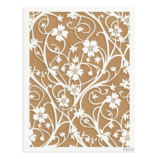 Regency Vine botanical stencil by Small & Co – elegant reusable vine and leaf furniture stencil, inspired by vintage regency design, ideal for painting borders, walls, cabinet fronts, fabric, furniture upcycling, crafts and interior décor.