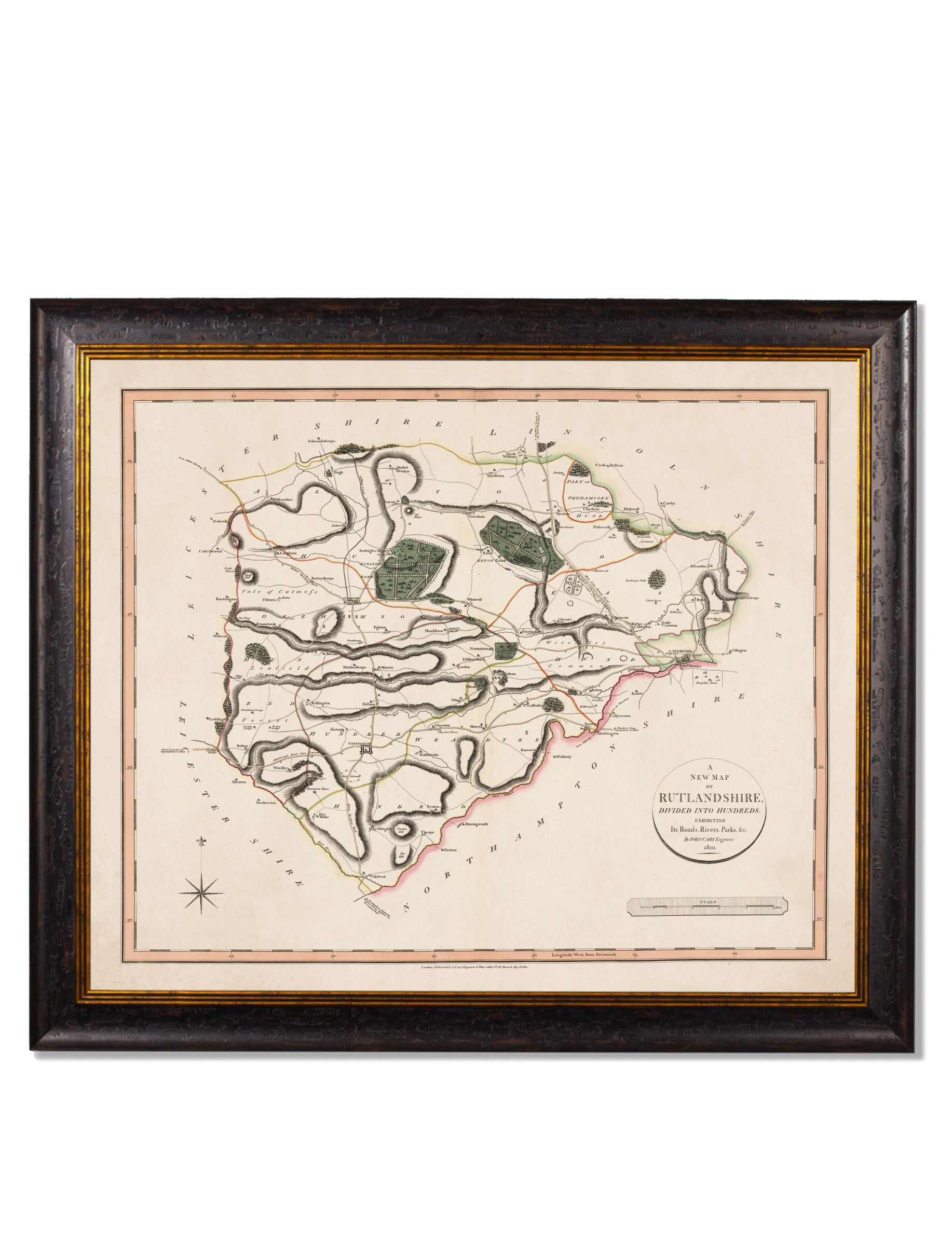 c 1806 county maps of england in size 84 x 70cm - glass-fronted framed wall art print with solid wood frame, ideal for modern interiors