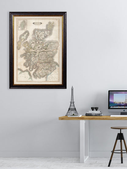 c 1831 map of scotland in size 70 x 95cm - glass-fronted framed wall art print with solid wood frame, a beautiful addition to stylish homes