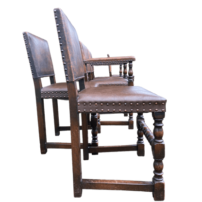 Set of 6 Jacobean Style Gothic Oak and Leather Dining ChairsThe Furniture Recycling Shop