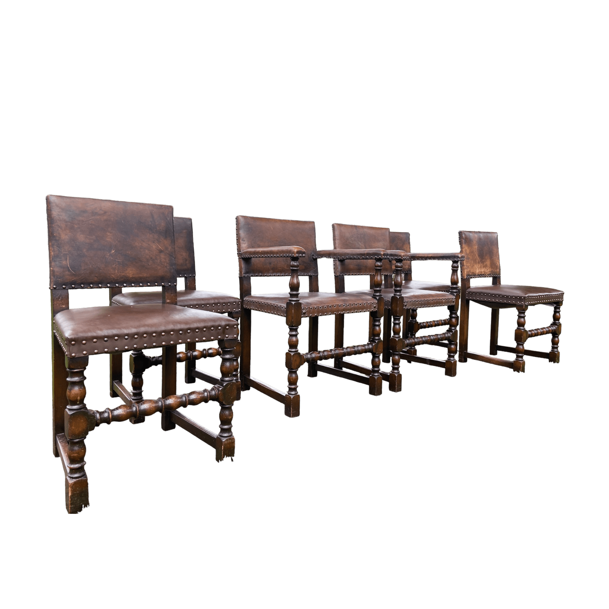 Set of 6 Jacobean Style Gothic Oak and Leather Dining ChairsThe Furniture Recycling Shop