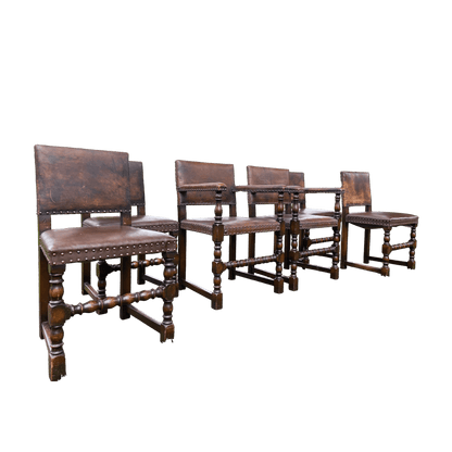 Set of 6 Jacobean Style Gothic Oak and Leather Dining ChairsThe Furniture Recycling Shop