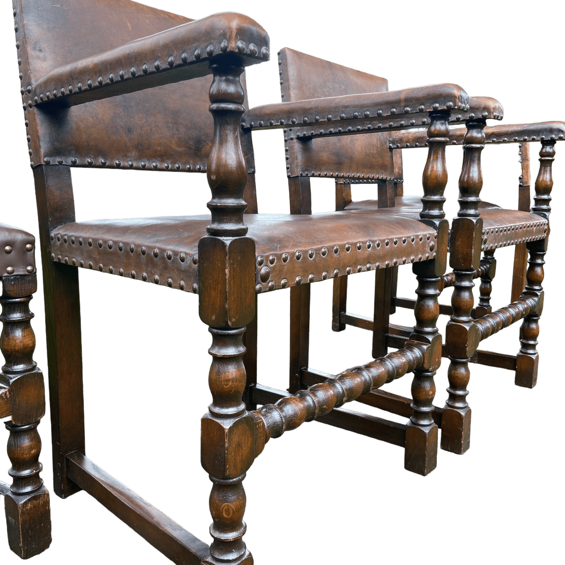 Set of 6 Jacobean Style Gothic Oak and Leather Dining ChairsThe Furniture Recycling Shop