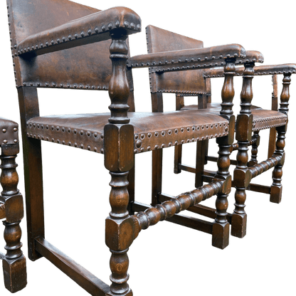 Set of 6 Jacobean Style Gothic Oak and Leather Dining ChairsThe Furniture Recycling Shop