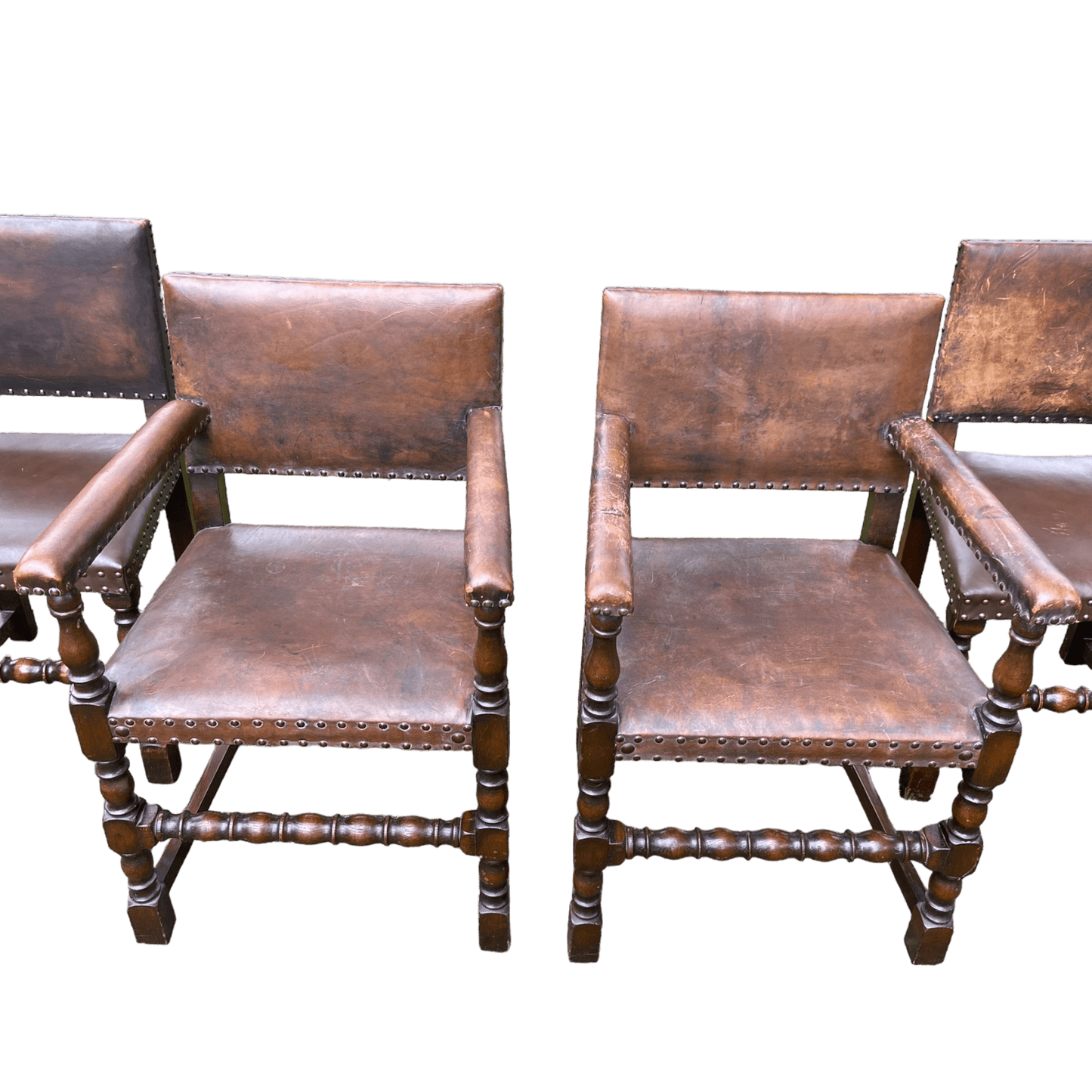 Set of 6 Jacobean Style Gothic Oak and Leather Dining ChairsThe Furniture Recycling Shop