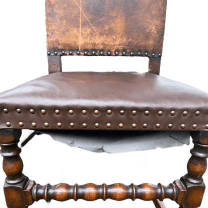 Set of 6 Jacobean Style Gothic Oak and Leather Dining ChairsThe Furniture Recycling Shop