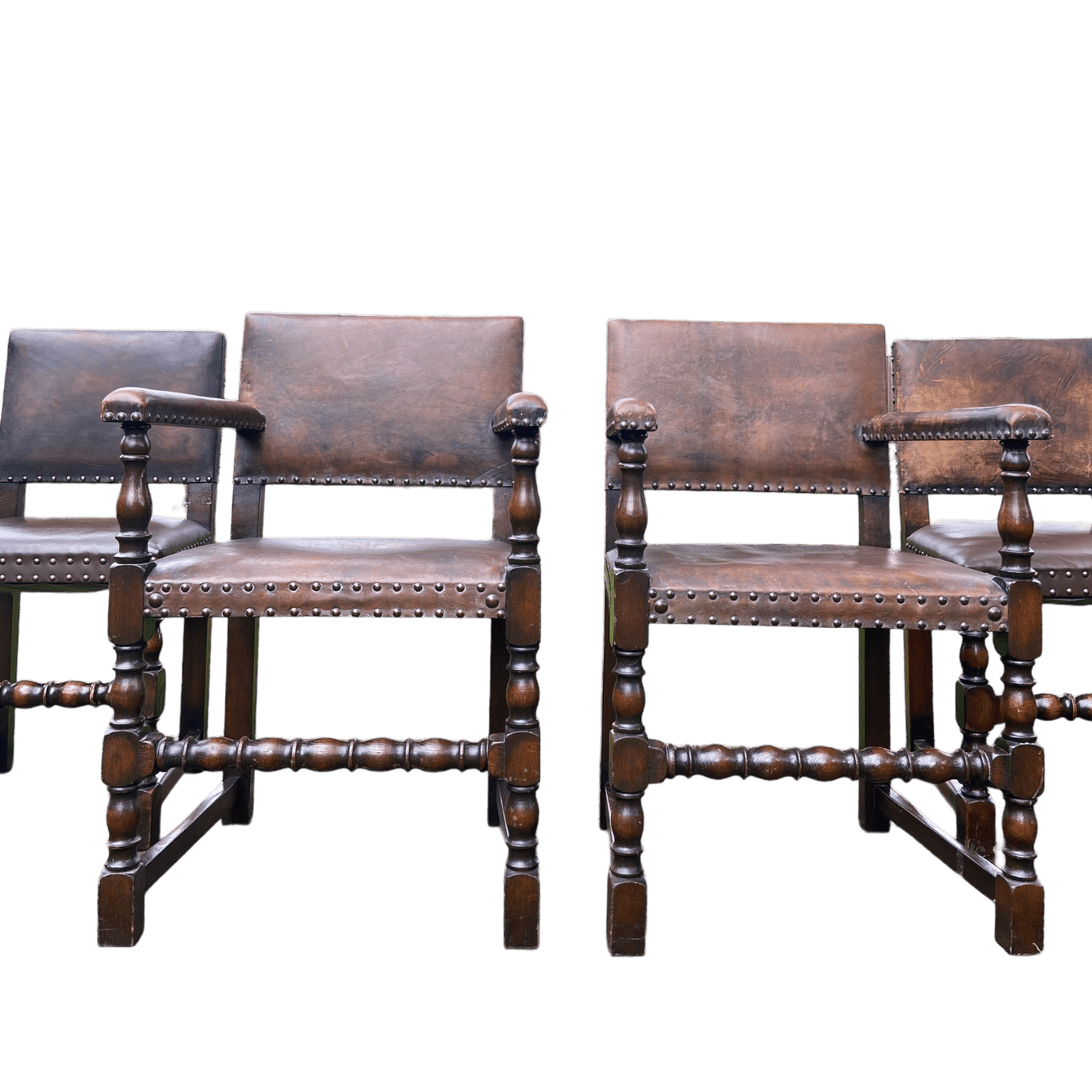 Set of 6 Jacobean Style Gothic Oak and Leather Dining ChairsThe Furniture Recycling Shop