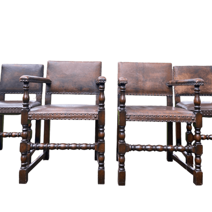 Set of 6 Jacobean Style Gothic Oak and Leather Dining ChairsThe Furniture Recycling Shop
