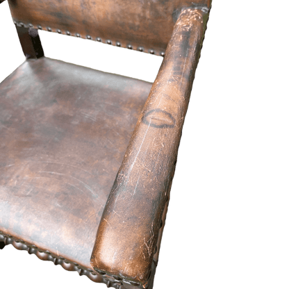 Set of 6 Jacobean Style Gothic Oak and Leather Dining ChairsThe Furniture Recycling Shop