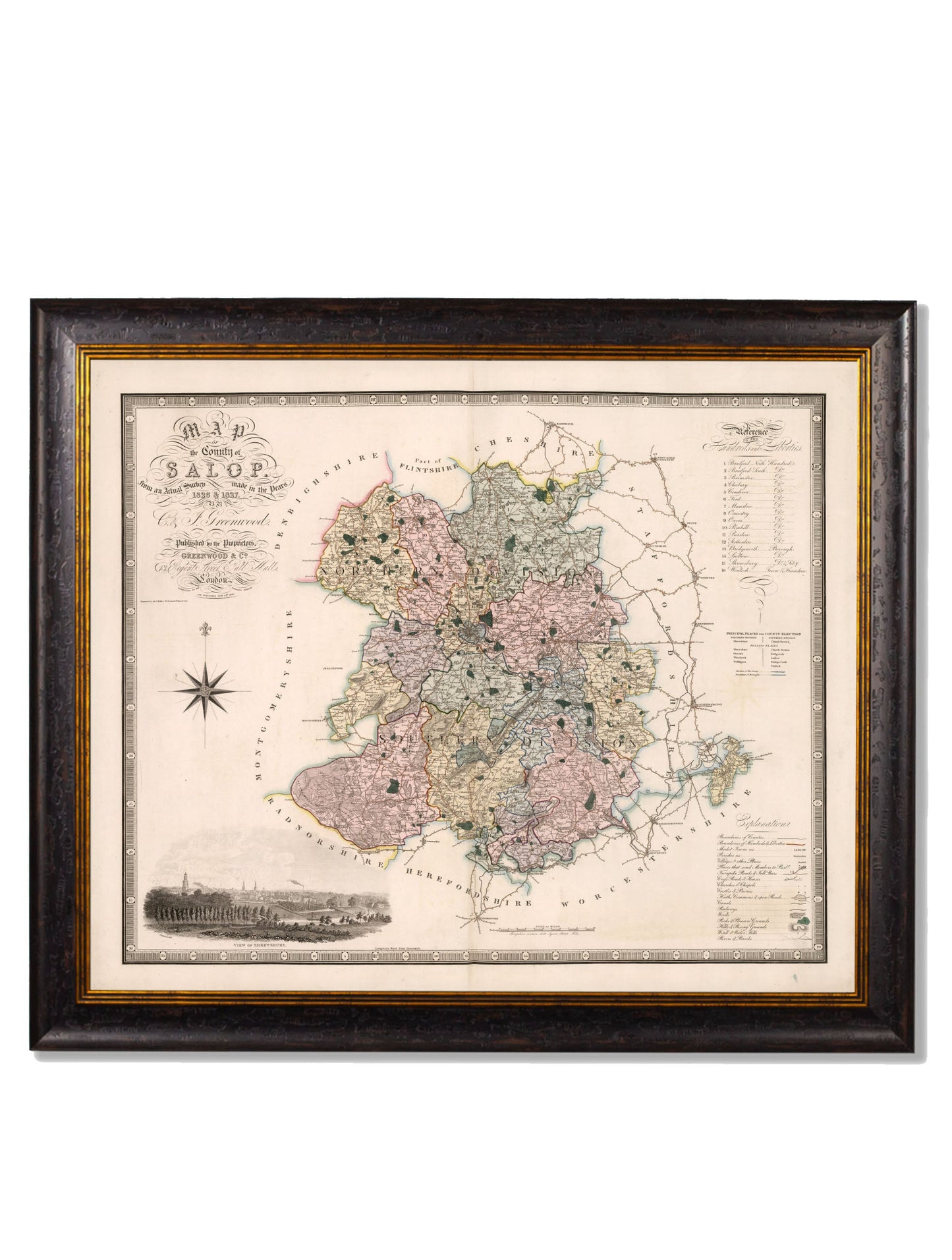 c 1830 map of the county of bedford in size 70 x 84cm - glass-fronted framed wall art print with solid wood frame, adds elegance to your decor