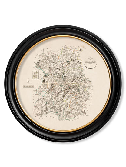  of c 1806 county maps of england round in size 70 x 70cm - glass-fronted framed wall art print with solid wood frame, adds elegance to your decor