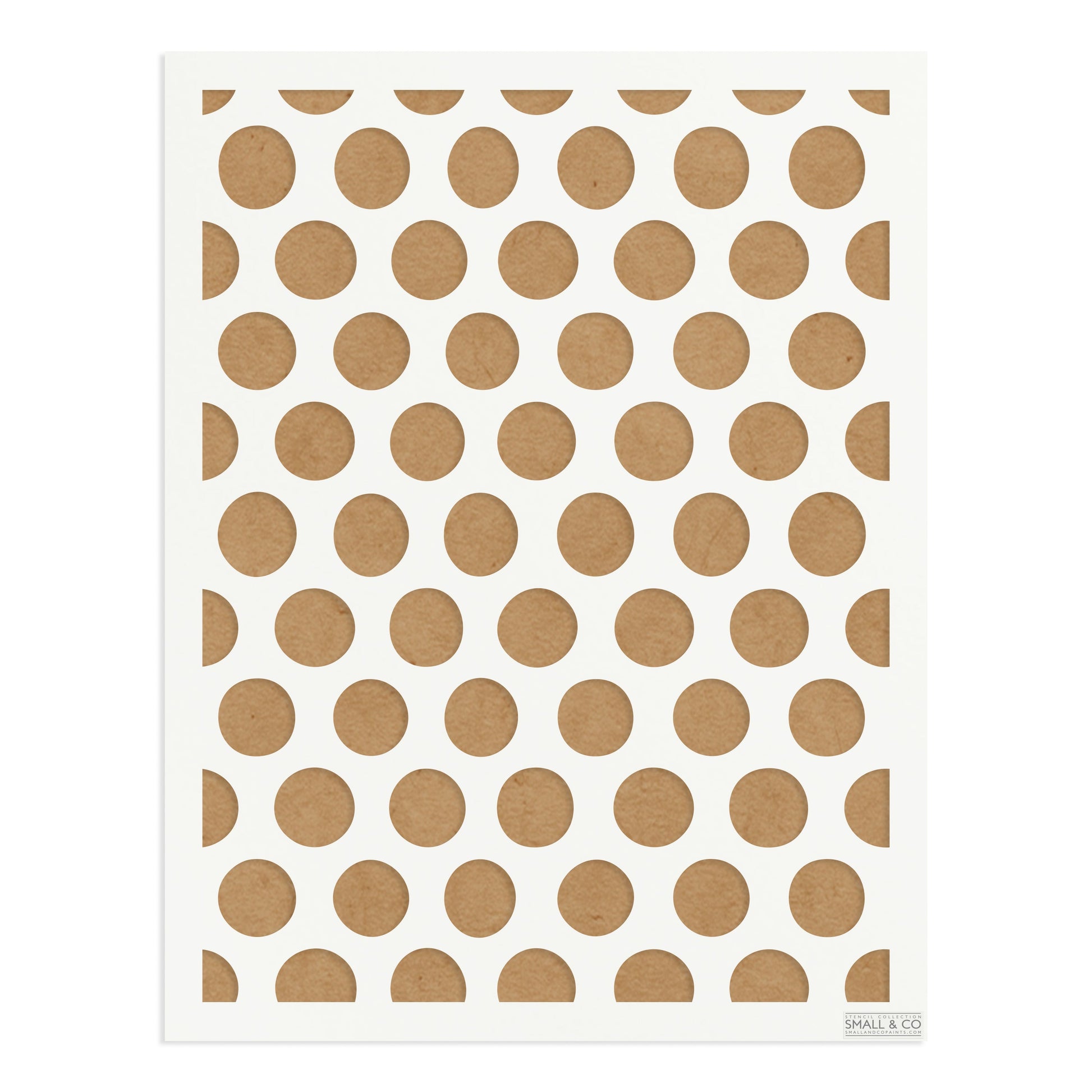 Small & Co Chelsea Polka A3 polka dot furniture paint stencil – classic tileable dots on 250-micron Mylar for furniture, walls, fabrics and vintage style.