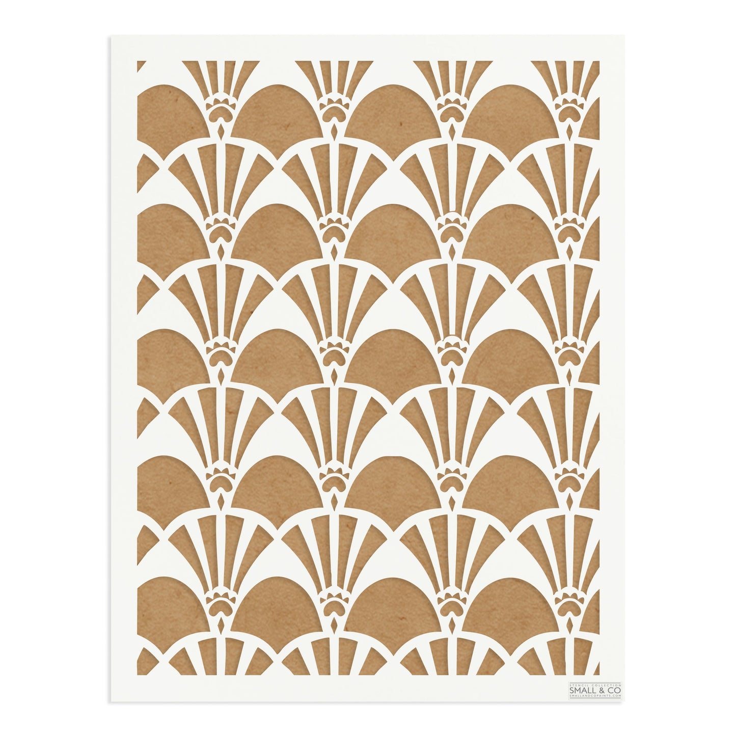 Small & Co Deco Pavilion A3 Art Deco fan and arch furniture paint stencil – tileable 250-micron Mylar for glamorous walls, cabinets and borders.