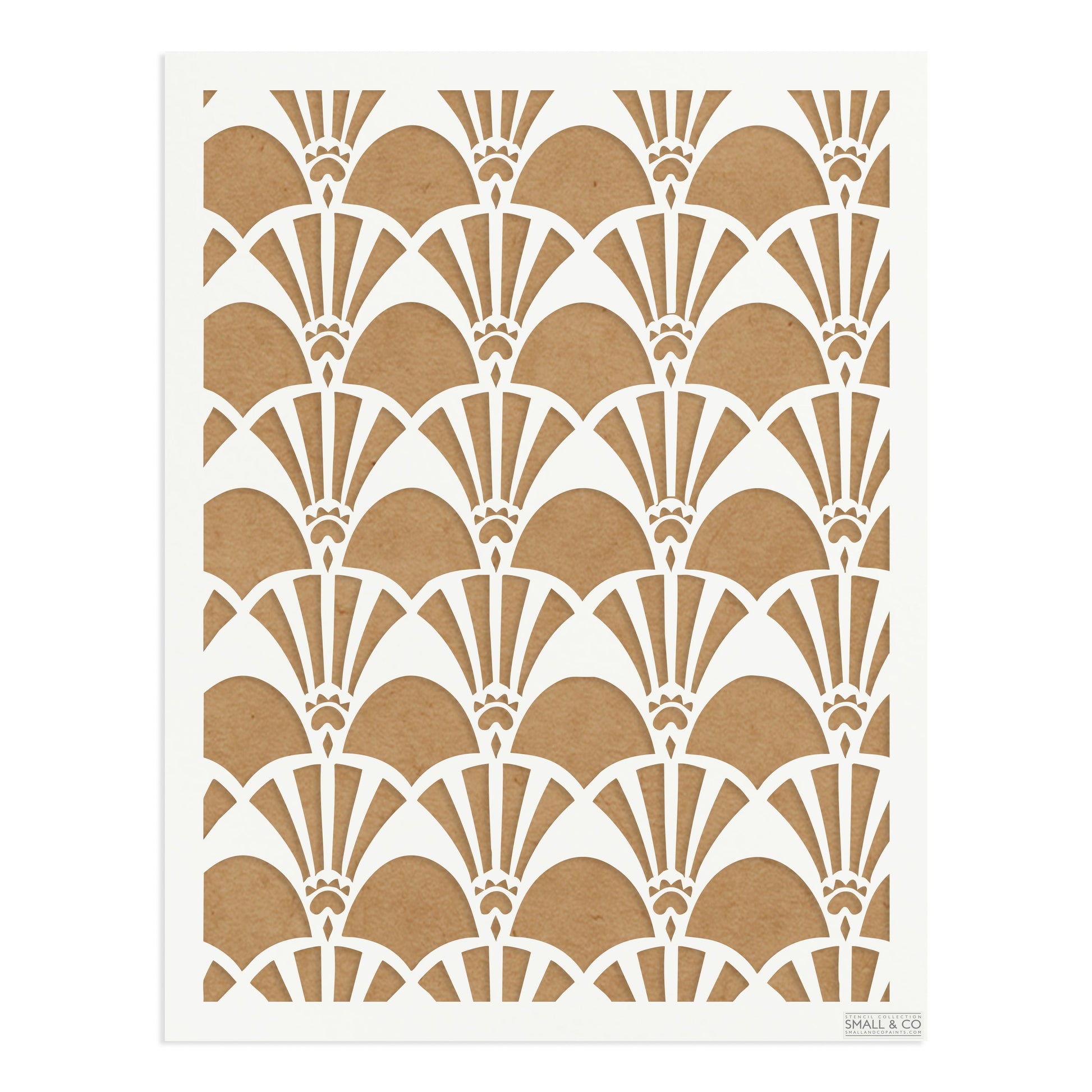 Small & Co Deco Pavilion A3 Art Deco fan and arch furniture paint stencil – tileable 250-micron Mylar for glamorous walls, cabinets and borders.
