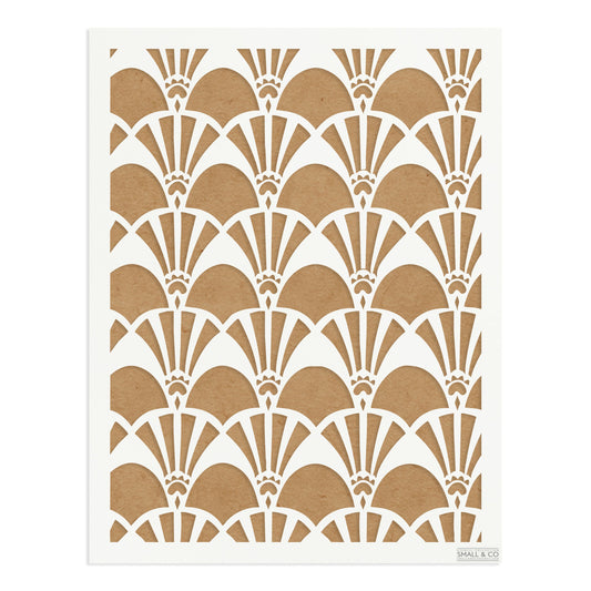 Small & Co Deco Pavilion A3 Art Deco fan and arch furniture paint stencil – tileable 250-micron Mylar for glamorous walls, cabinets and borders.
