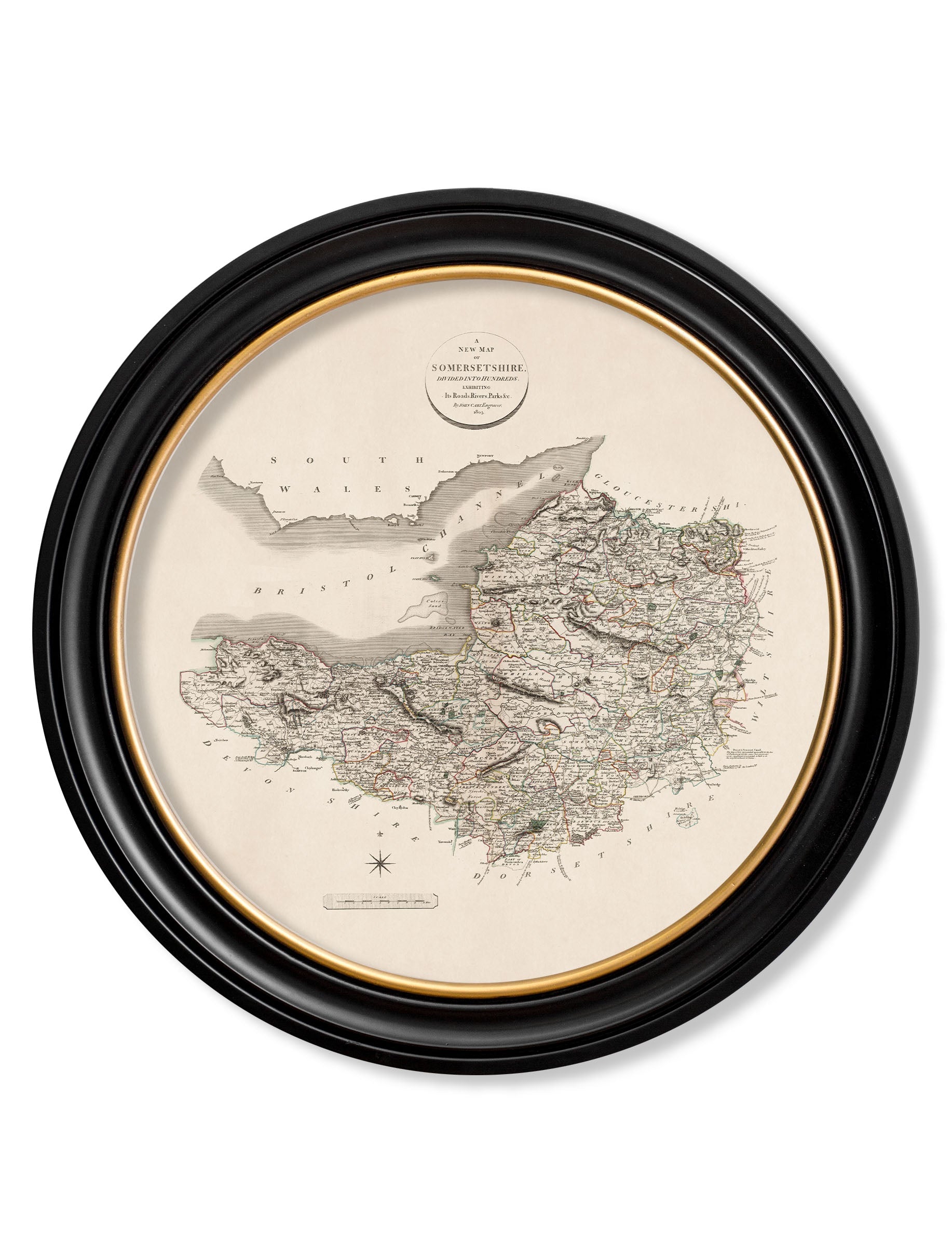  of c 1806 county maps of england round in size 70 x 70cm - glass-fronted framed wall art print with solid wood frame, ideal for contemporary home styling