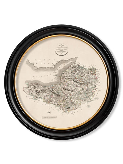  of c 1806 county maps of england round in size 70 x 70cm - glass-fronted framed wall art print with solid wood frame, ideal for contemporary home styling