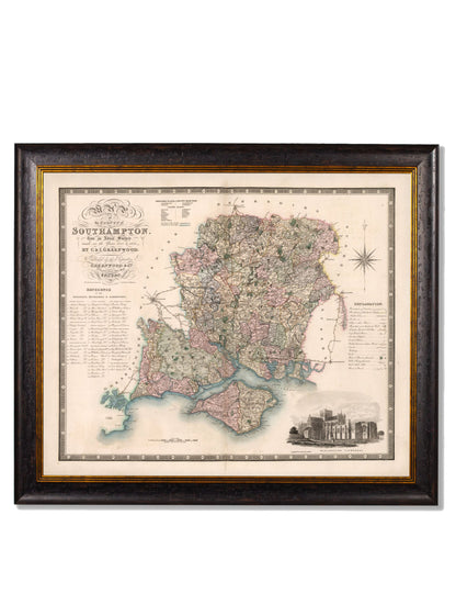 c 1830 map of the county of bedford in size 70 x 84cm - glass-fronted framed wall art print with solid wood frame, ideal for contemporary home styling