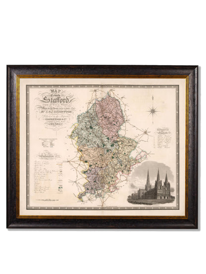 c 1830 map of the county of bedford in size 70 x 84cm - glass-fronted framed wall art print with solid wood frame, ideal for modern interiors