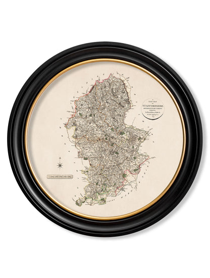  of c 1806 county maps of england round in size 70 x 70cm - glass-fronted framed wall art print with solid wood frame, a beautiful addition to stylish homes