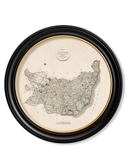  of c 1806 county maps of england round in size 70 x 70cm - glass-fronted framed wall art print with solid wood frame, ideal for modern interiors