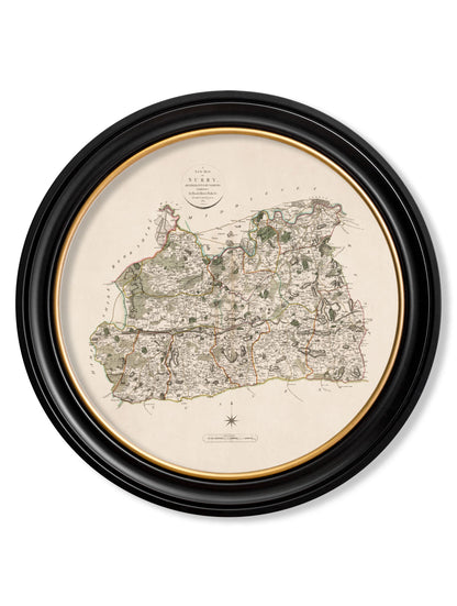  of c 1806 county maps of england round in size 70 x 70cm - glass-fronted framed wall art print with solid wood frame, ideal for contemporary home styling
