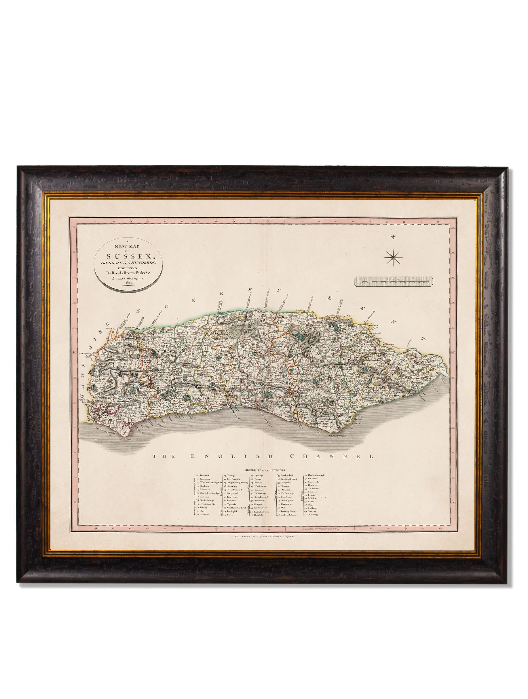 c 1806 county maps of england - premium glass-fronted framed art print with solid wood frame, adds elegance to your decor