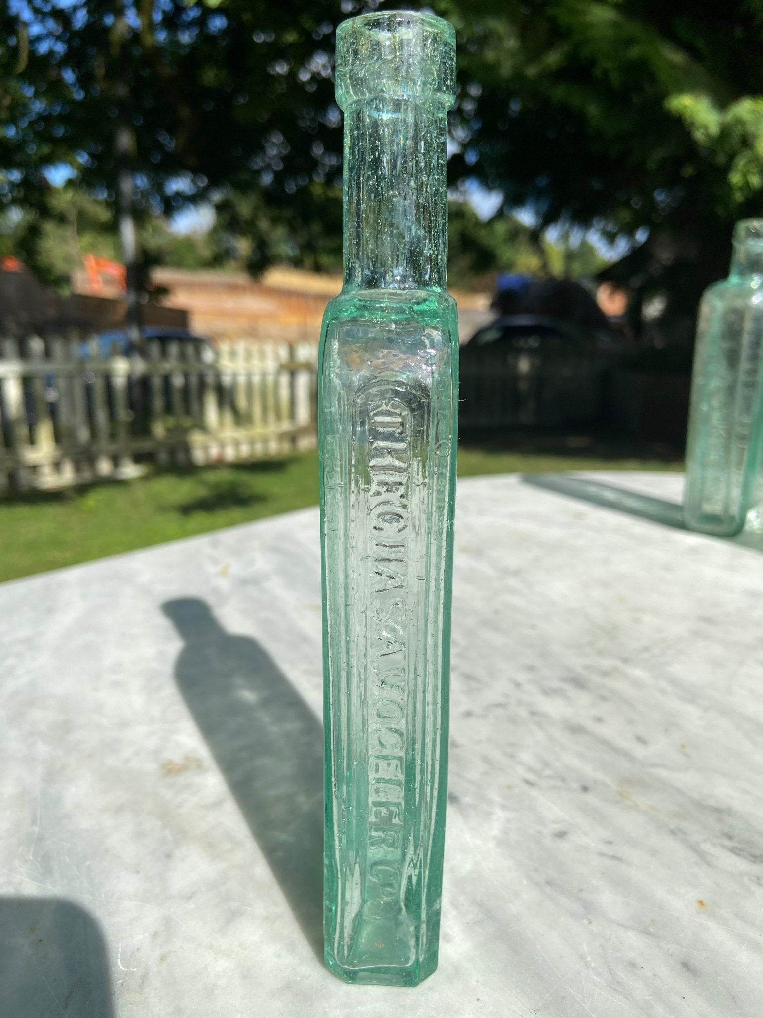 The Chasa Vogeler Co.Antique Aqua Green Glass Bottle - Vintage Glass BottleThe Furniture Recycling ShopBottle