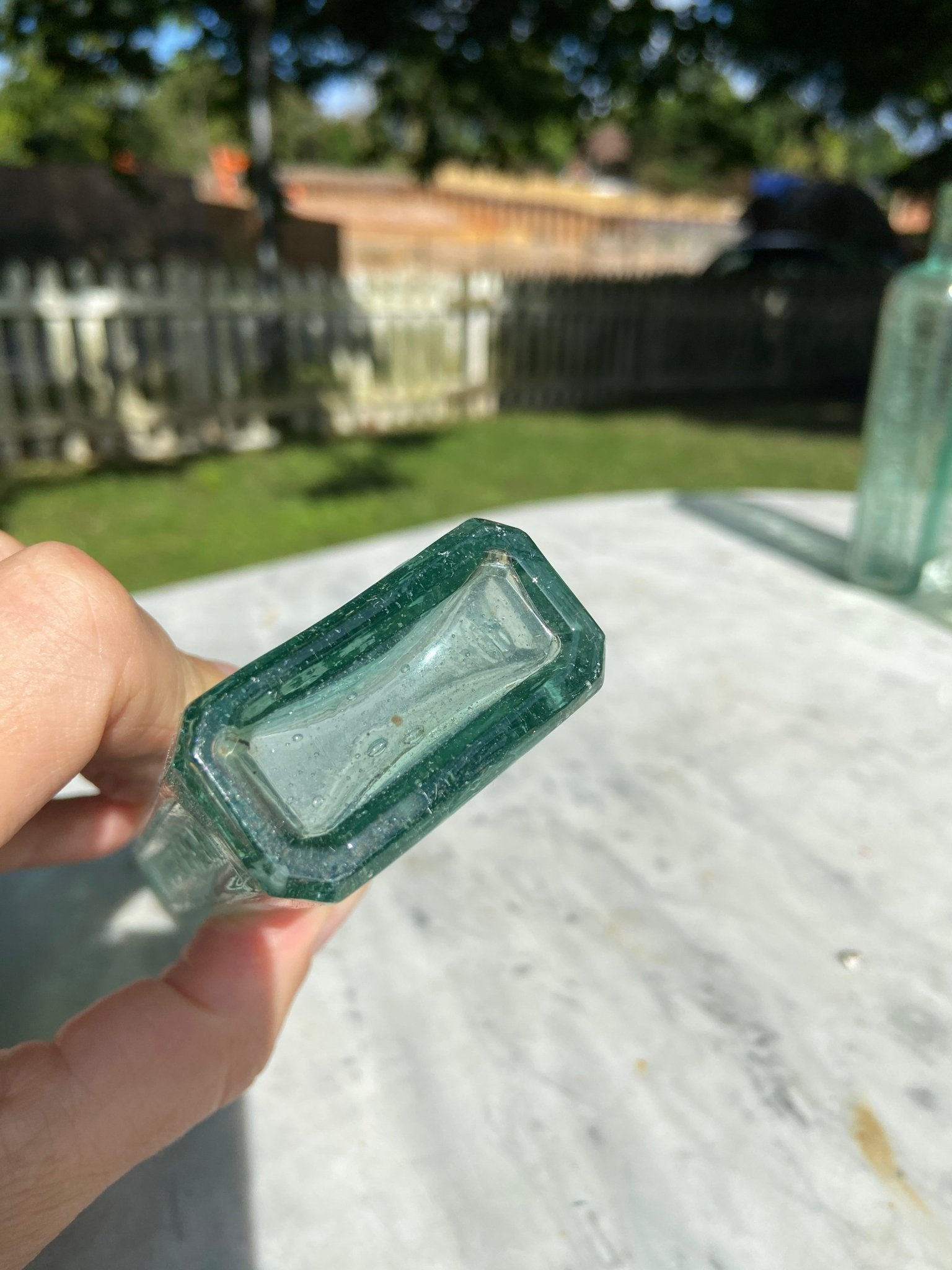 The Chasa Vogeler Co.Antique Aqua Green Glass Bottle - Vintage Glass BottleThe Furniture Recycling ShopBottle