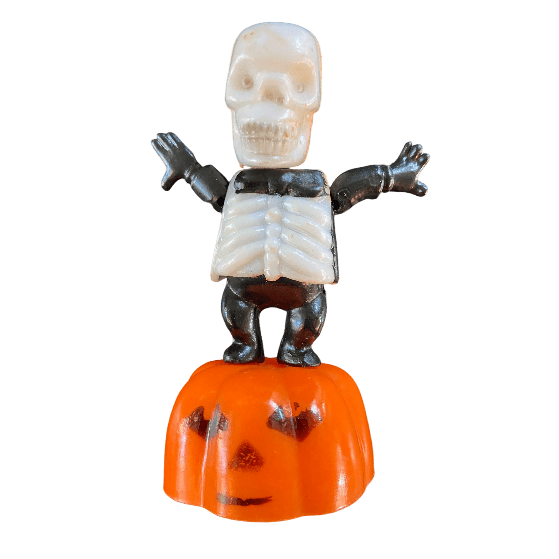 Vintage and Rare Collectable 1960's Halloween 'Fun World Inc' No:9407 New York Toy Skeleton with Pumpkin Push Puppet Toy Made in Hong KongThe Furniture Recycling ShopHalloween Fun