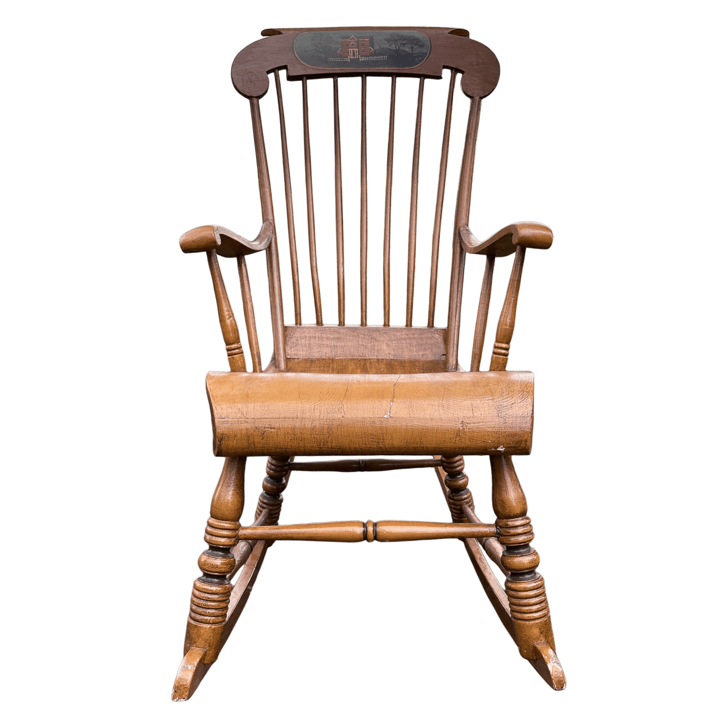 Vintage Danish Spindle Back Rocking Chair With Hand Painted DetailsThe Furniture Recycling Shop