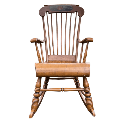 Vintage Danish Spindle Back Rocking Chair With Hand Painted DetailsThe Furniture Recycling Shop