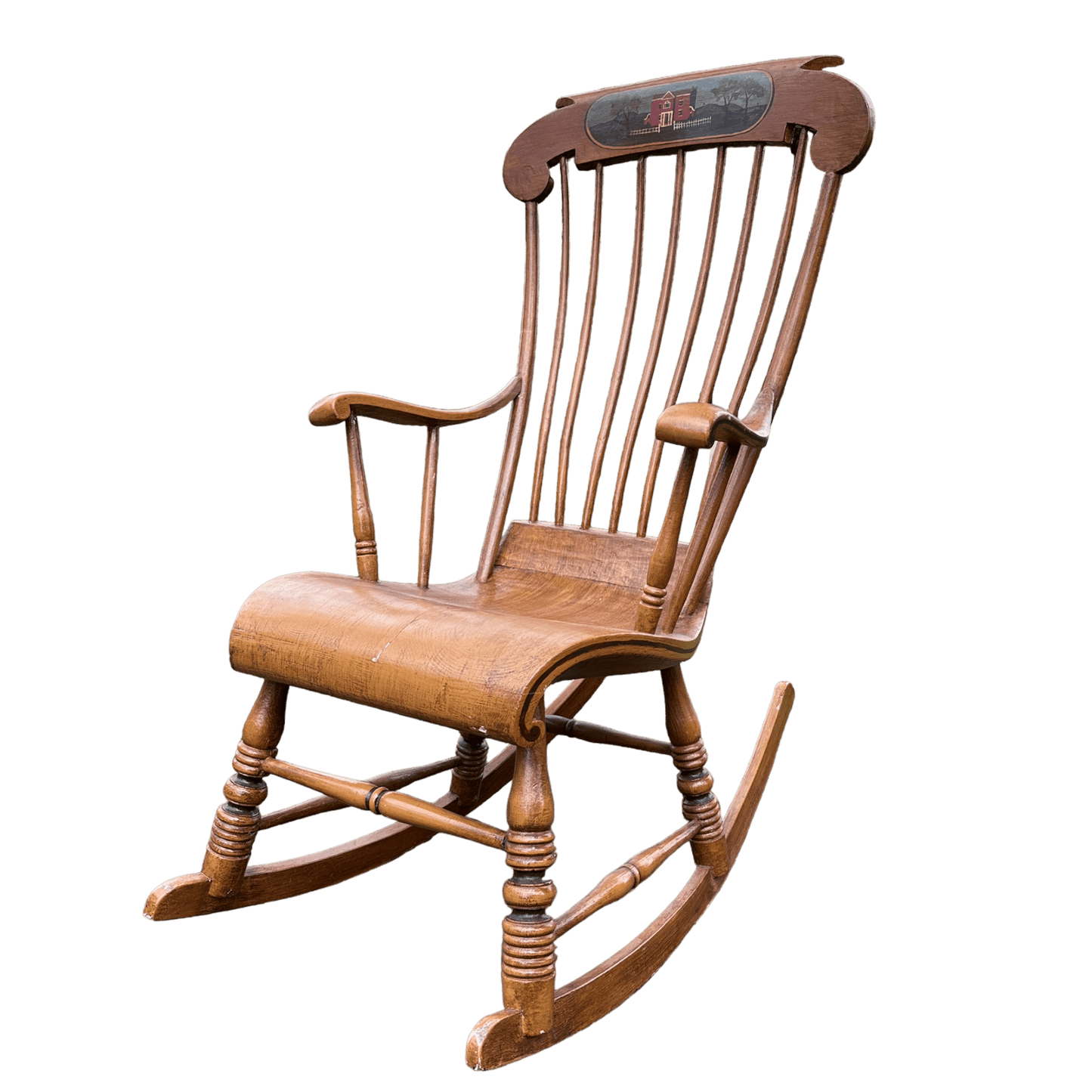 Vintage Danish Spindle Back Rocking Chair With Hand Painted DetailsThe Furniture Recycling Shop