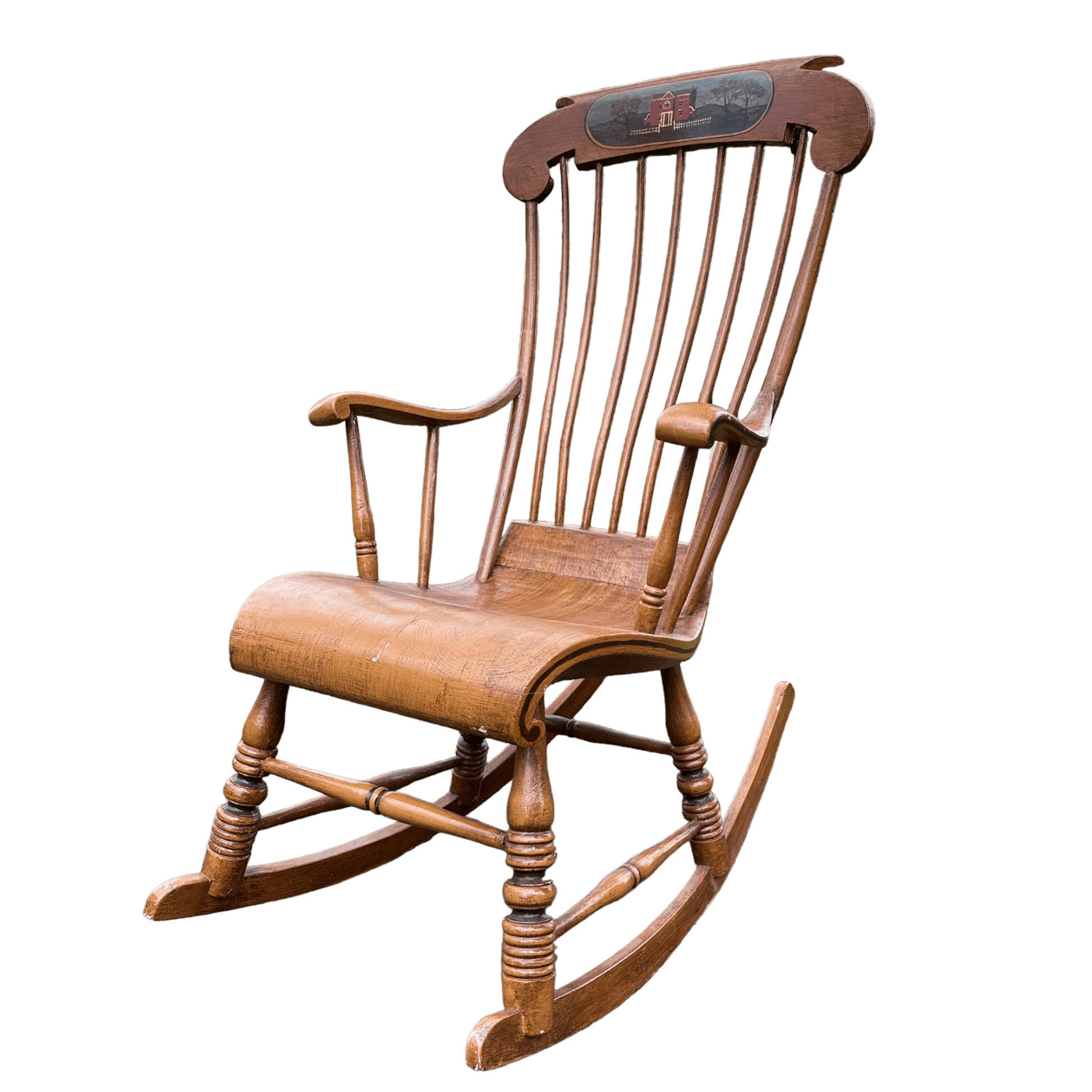 Vintage Danish Spindle Back Rocking Chair With Hand Painted DetailsThe Furniture Recycling Shop