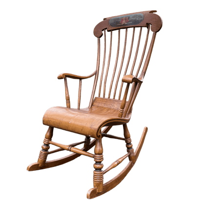 Vintage Danish Spindle Back Rocking Chair With Hand Painted DetailsThe Furniture Recycling Shop