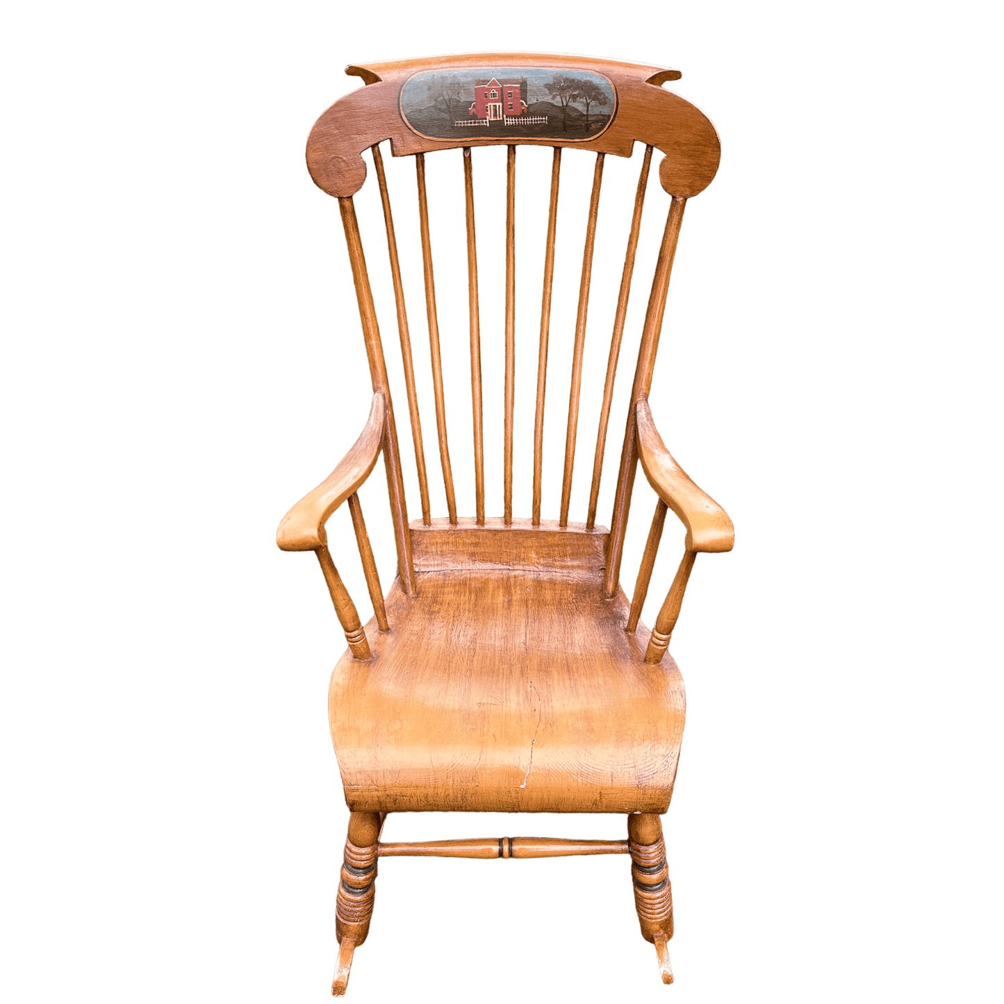 Vintage Danish Spindle Back Rocking Chair With Hand Painted DetailsThe Furniture Recycling Shop