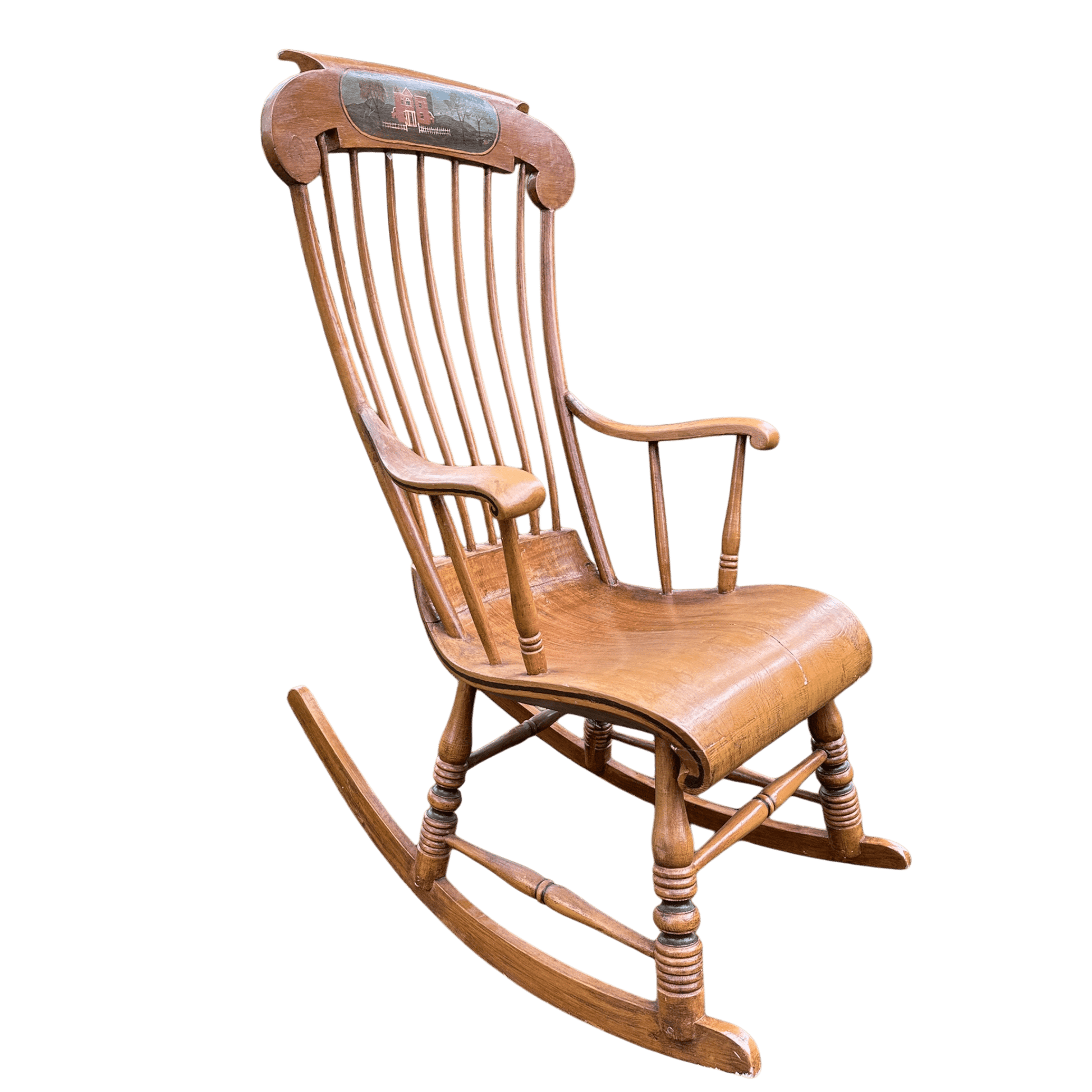 Vintage Danish Spindle Back Rocking Chair With Hand Painted DetailsThe Furniture Recycling Shop