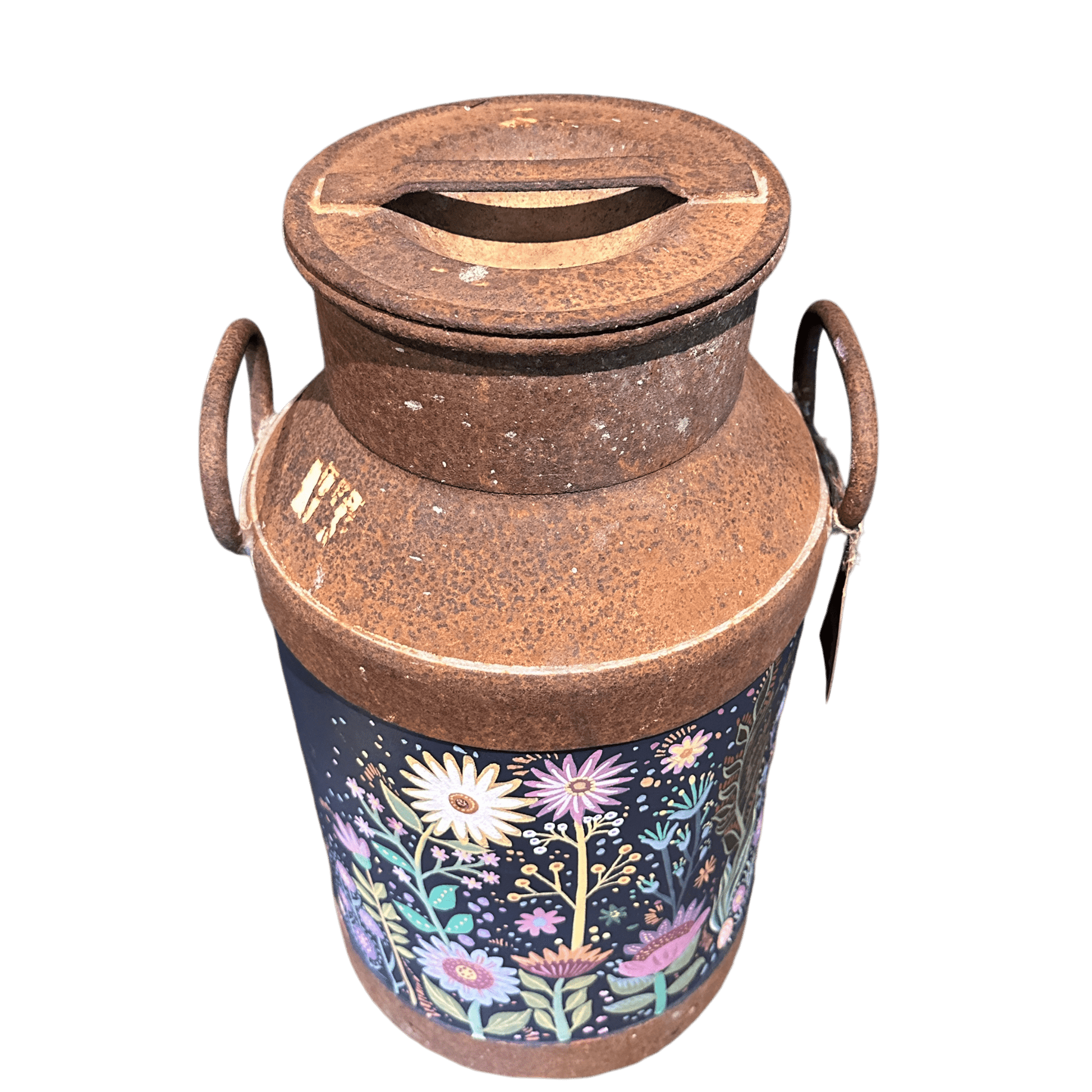 Vintage Metal Milk Churn With Hand Painted Floral PatternsThe Furniture Recycling Shop