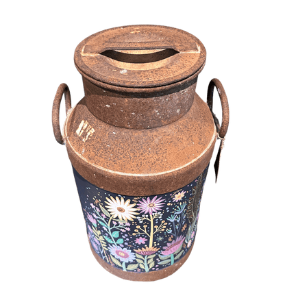 Vintage Metal Milk Churn With Hand Painted Floral PatternsThe Furniture Recycling Shop